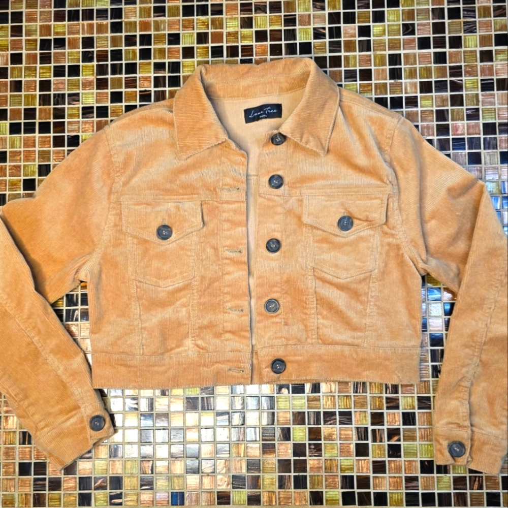 Love Tree Womens Tan Corduroy Cropped Trucker Jacket Smallâ J8002 Camel Brown